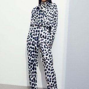 H & M Straight Pants- White/black leopard print